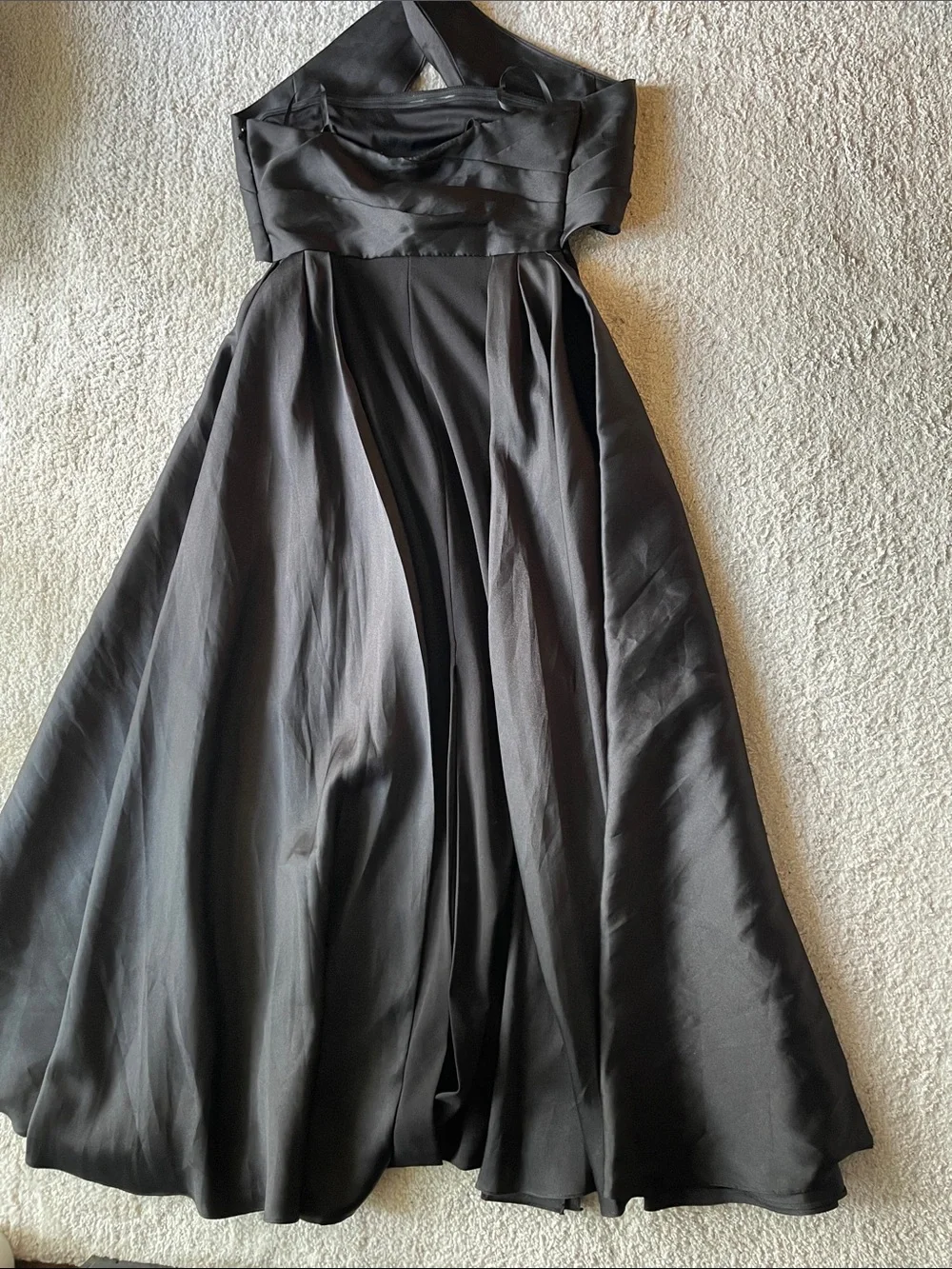 Betsy & Adam Black Halter Cross-Front Satin Maxi Gown. Only tried on.